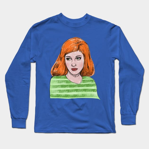 The Pensive Redhead Digital Sketchbook Drawing Pretty Lady Long Sleeve T-Shirt by Tessa McSorley